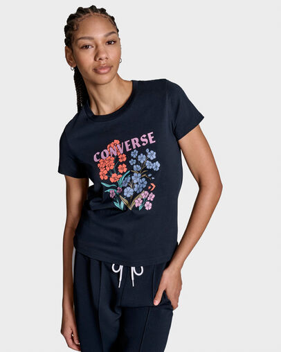 Floral T-Shirt Black, Back View