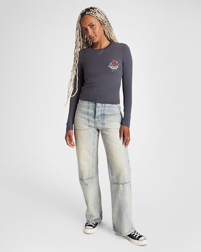 Rose Tattoo Long Sleeve T-Shirt Dark Matter, Full Body View