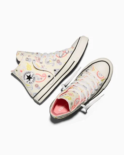 Chuck Taylor All Star Embroidered Paisley Pop Egret/Olive Android/Petal Pit, Angled View