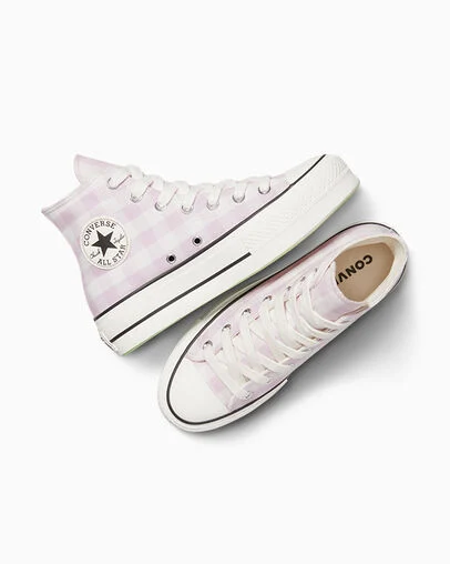 Chuck Taylor All Star Lift Platform Gingham Vintage White/Summit Pink, Angled View