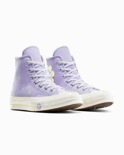 Chuck 70 Flower Patch Violet Heat/Egret/Lemon Slushy, Top and Side View
