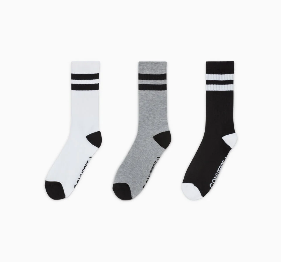 3-Pack Double Stripe Crew Socks White/Lgh/Black