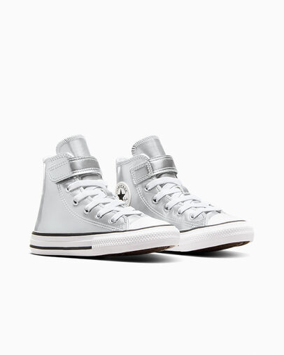 Chuck Taylor All Star Metallic Easy-On Silver/White/Silver, Top and Side View