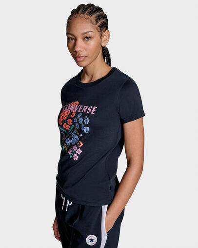 Floral T-Shirt Black, Detail View