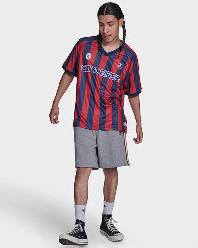 Striped Relaxed Soccer Jersey Converse Red Multi, Full Body View