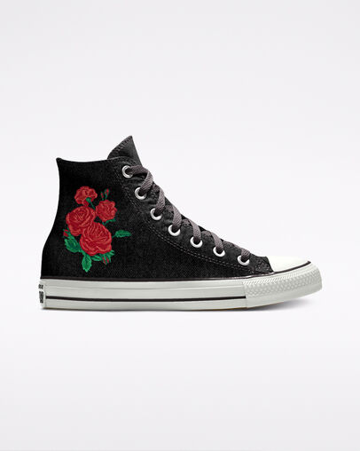 Custom Chuck Taylor All Star Floral Embroidery High Top black