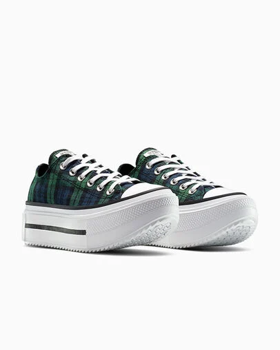 Chuck Taylor All Star Lift Double Stack Platform Plaid Navy/Black/Branch Out, Top and Side View