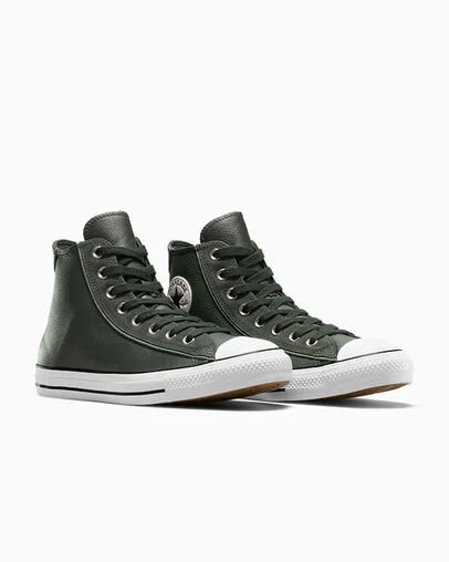 Chuck Taylor All Star Leather & Suede (Wide Width) Dense Canopy/Egret/Black, Top and Side View