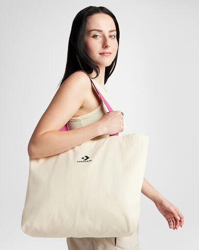 Star Chevron Canvas Tote Bag Undyed Canvas/Cactus Bud