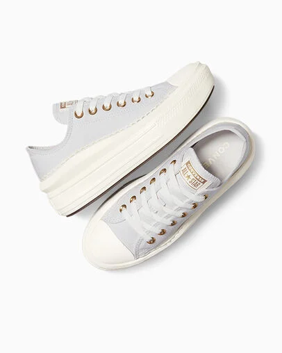Chuck Taylor All Star Move Platform Lace Trim Barely Grey/Egret/Gold, Angled View