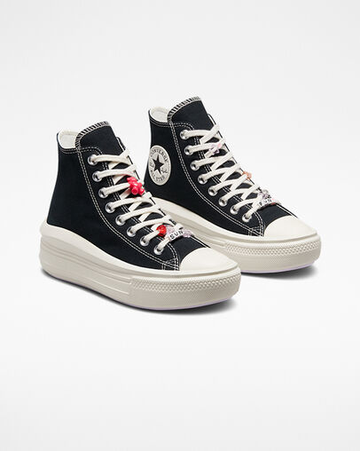 Chuck Taylor All Star Move Platform Pop Words Black/Egret/Vapor Violet, Angled View
