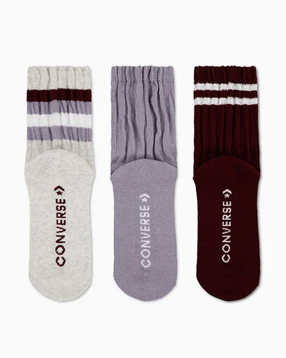3-Pack Striped Wavy Micro Crew Socks Deep Bordeaux, Detail View