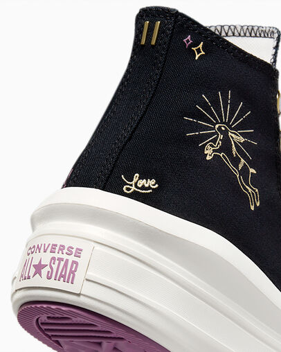 Chuck Taylor All Star Move Platform Tiny Tattoos Black/Dreamy Dahlia/Egret, Detail Angle View