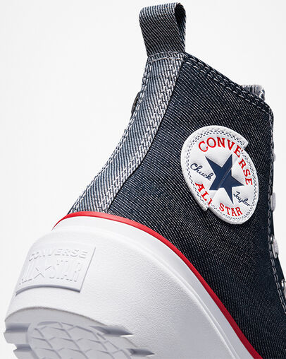 Chuck Taylor All Star Lugged Lift Platform Retro Denim Obsidian/White/Red, Detail Angle View