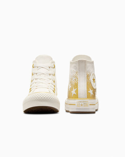 Chuck Taylor All Star EVA Lift Platform Gold Stars Vintage White/Gold, Heel View