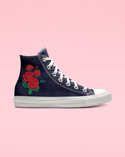 Custom Chuck Taylor All Star Floral Embroidery High Top indigo