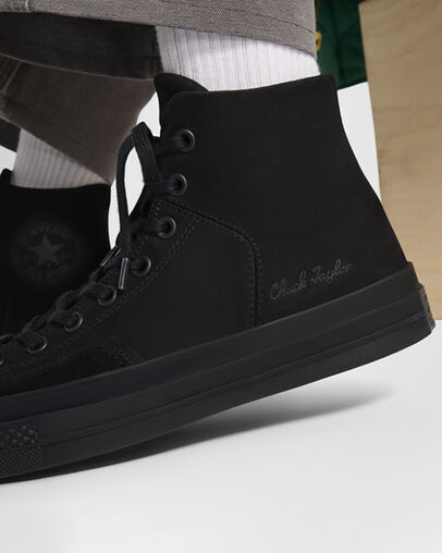 Chuck 70 Marquis Nubuck & Suede Black/Black/Black, On Foot Shot 2