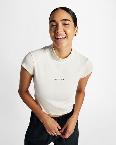 Wordmark Short Sleeve Top Converse Egret, Front View