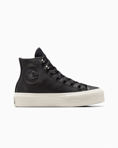 Chuck Taylor All Star Lift Platform Water Repellent Leather Black/Black/Egret, Outer Side View