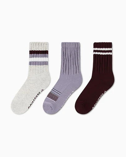 3-Pack Striped Wavy Micro Crew Socks Deep Bordeaux, Front View