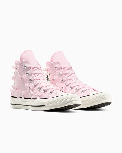 Chuck 70 Bows & Studs Pink Frosting/Egret/Black, Top and Side View