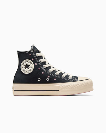 Chuck Taylor All Star Lift Platform Embroidered Stars Black/Lotus Pink/Egret, Outer Side View