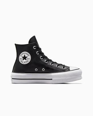 Chuck Taylor All Star Leather Platform Black/Black/White, Outer Side View
