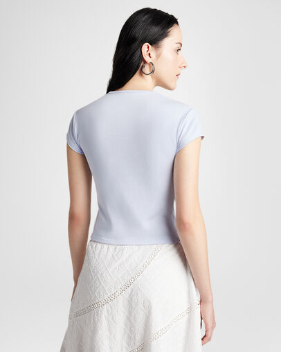 Drawstring Ruched Short Sleeve Top Blueberry Ice, Back View