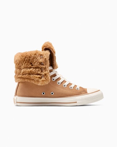 Chuck Taylor All Star Fold Over XHi Faux Fur Incensed/Incensed/Egret, Outer Side View