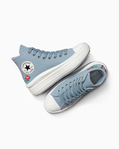 Chuck Taylor All Star Move Platform Rose Cross Stitch Wet Stone/Wet Stone, Angled View