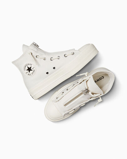 Chuck Taylor All Star Lift Platform Zipper Vintage White/Egret/Black, Angled View
