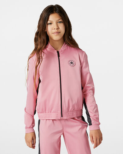 Colorblocked Satin Track Full-Zip Coastal Pink