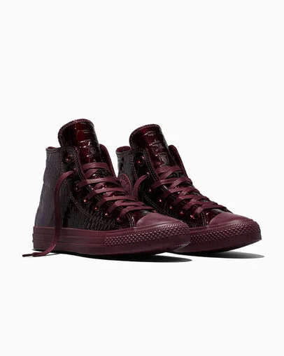 Chuck Taylor All Star Crocodile Leather Deep Bordeaux/Deep Bordeaux, Top and Side View