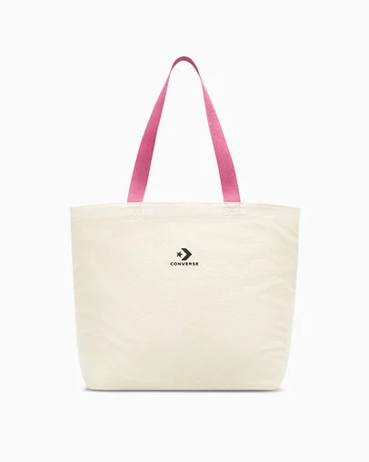 Star Chevron Canvas Tote Bag Undyed Canvas/Cactus Bud, Front View