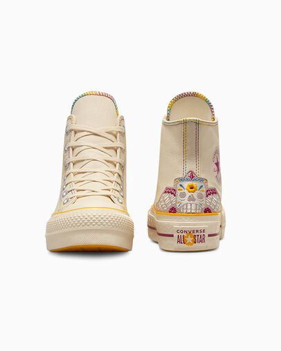 Chuck Taylor All Star Lift Platform Dia de Muertos Natural Ivory/Legend Berry, Heel View