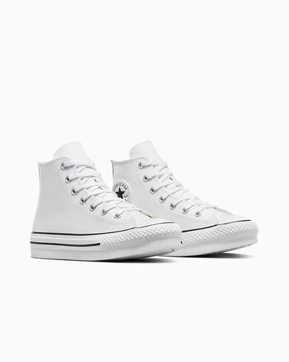 Chuck Taylor All Star EVA Lift Platform Leather White/Natural Ivory/Black, Top and Side View