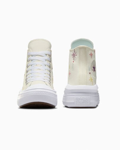Chuck Taylor All Star Move Platform Alchemy Embroidery Egret/White/Golden Vista, Heel View