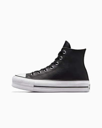 Chuck Taylor All Star Leather Platform Black/Black/White, Inner Side View