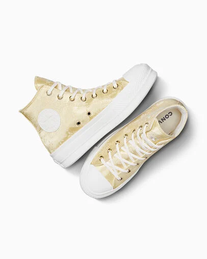Chuck Taylor All Star Lift Platform Golden Butterfly Lemon Drop/Vintage White/Egret, Angled View