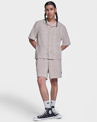 Chev Crochet Short-Sleeve Shirt Classic Ecru, Full Body View