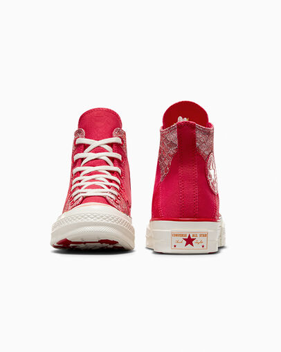 Chuck 70 Lunar New Year Patchwork Red/Fever Dream/Egret, Heel View