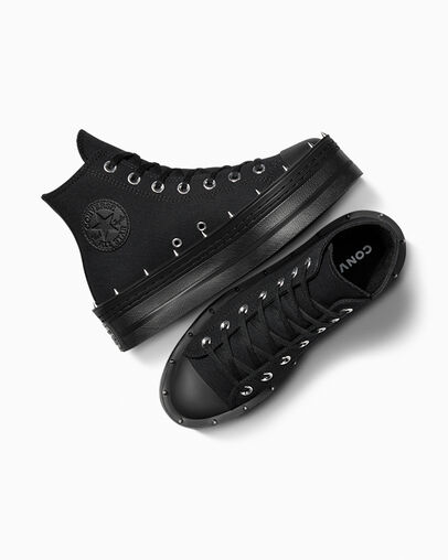 Chuck Taylor All Star Modern Lift Platform Studded Black/Black/Black, Angled View