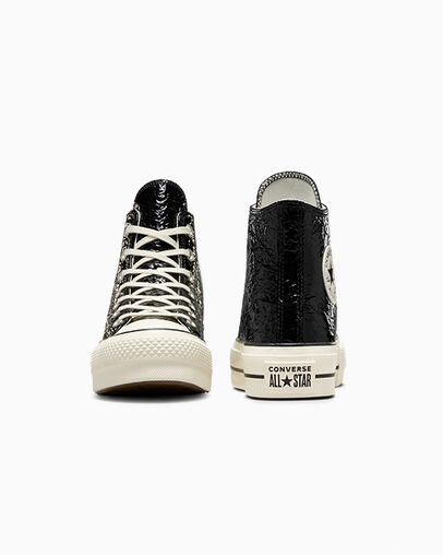 Chuck Taylor All Star Lift Platform Crinkled Leather Black/Egret/Black, Heel View