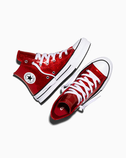 Chuck Taylor All Star Lift Platform Disco Glitter Wine Red/White/Days Ahead, Angled View
