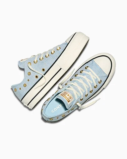 Chuck Taylor All Star Lift Platform Heathered Glam Clear Skies/Egret/Gold, Angled View