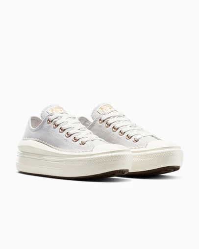 Chuck Taylor All Star Move Platform Lace Trim Barely Grey/Egret/Gold, Top and Side View