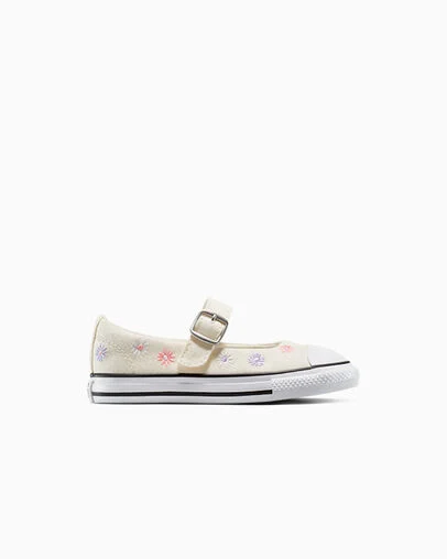 Chuck Taylor All Star Dainty Mary Janes Easy-On Floral Embroidery Egret/White/Black, Outer Side View