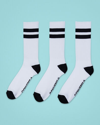 Retro Stripe Crew Socks White/Black, Front View