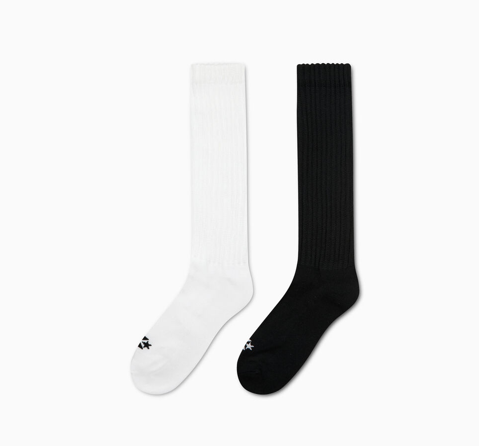 2-Pack Women's Slouchy High Crew Socks Black/White