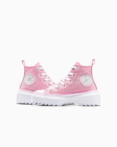 Chuck Taylor All Star Lugged Lift Platform Prism Glitter Oops Pink/White/Black, Detail Angle View